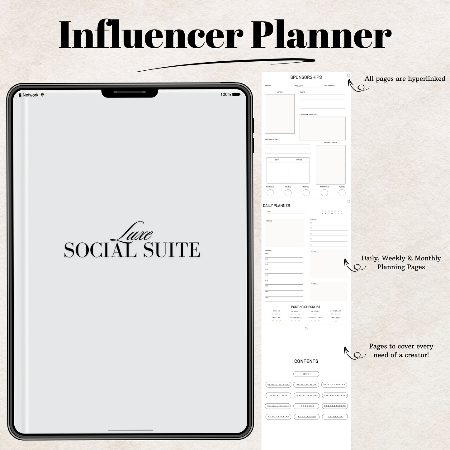 Influencer, UGC, Social Media Digital Planner | For Ipads